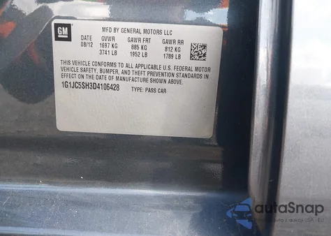 2013 Chevrolet Sonic Lt Auto from USA, damaged, VIN 1G1JC5SH3D4106428